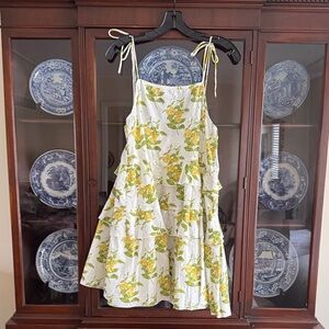 Floral Tie-Shoulder Mini Dress in Yellow & Green